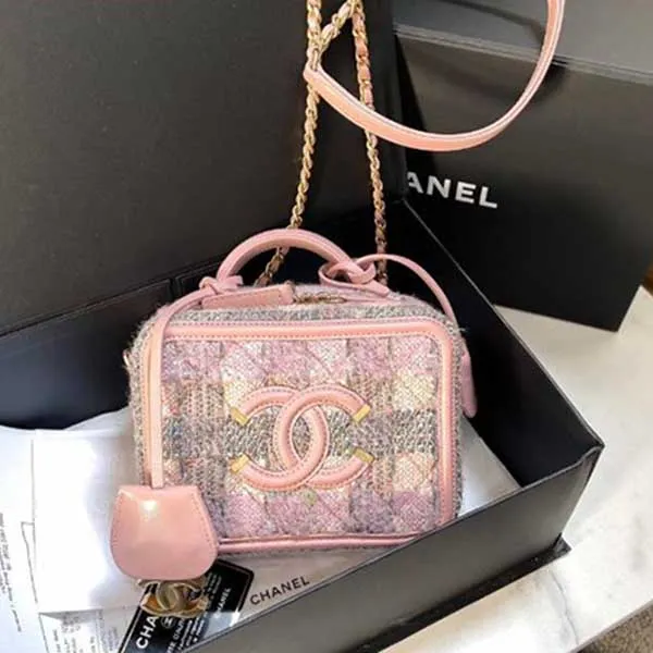 Túi Đeo Chéo Nữ Chanel Vanity Tweed Màu Hồng Be
