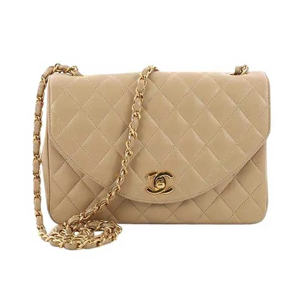 Túi Đeo Chéo Nữ Chanel Vintage Round Flap Bag Quilted Lambskin Small Màu Be - Túi xách - Vua Hàng Hiệu