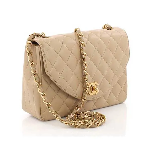 Túi Đeo Chéo Nữ Chanel Vintage Round Flap Bag Quilted Lambskin Small Màu Be - Túi xách - Vua Hàng Hiệu