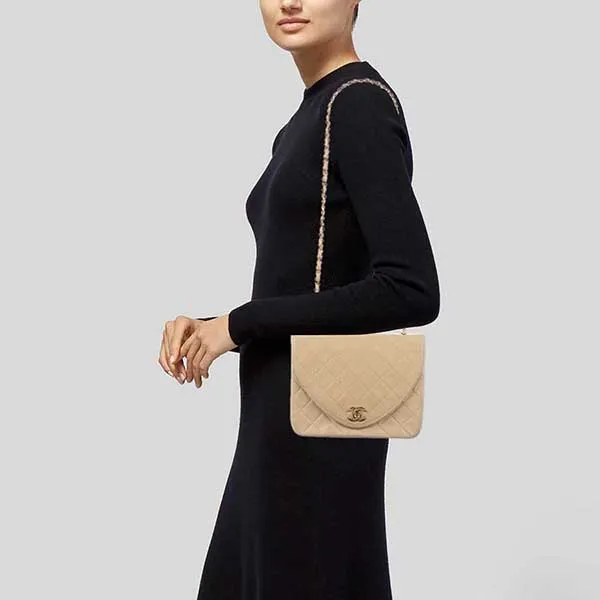 Túi Đeo Chéo Nữ Chanel Vintage Round Flap Bag Quilted Lambskin Small Màu Be - Túi xách - Vua Hàng Hiệu