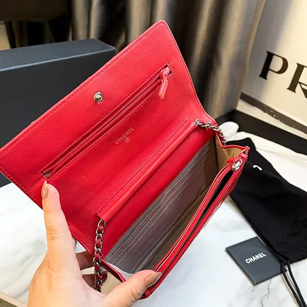 Túi Đeo Chéo Nữ Chanel Woc Wallet On Chain Red Lambskin Màu Đỏ - 4