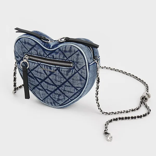 Túi Đeo Chéo Nữ Charles & Keith CNK Denim Quilted Chain-Handle Bag 80151353-1 Màu Xanh Denim