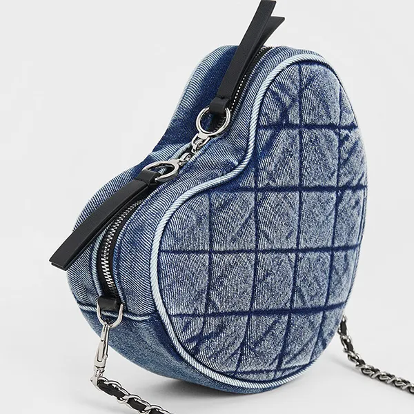 Túi Đeo Chéo Nữ Charles & Keith CNK Denim Quilted Chain-Handle Bag 80151353-1 Màu Xanh Denim