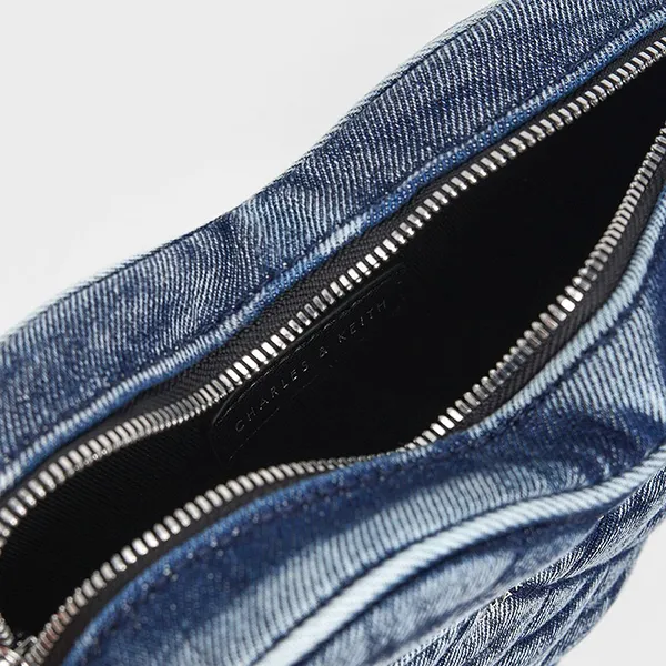 Túi Đeo Chéo Nữ Charles & Keith CNK Denim Quilted Chain-Handle Bag 80151353-1 Màu Xanh Denim