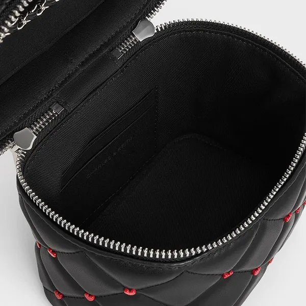 Túi Đeo Chéo Nữ Charles & Keith CNK Nezu Quilted Heart-Print Bag CK2-80271114-A Black Màu Đen