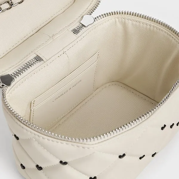 Túi Đeo Chéo Nữ Charles & Keith CNK Nezu Quilted Heart-Print Bag CK2-80271114-A Chalk Màu Trắng Kem