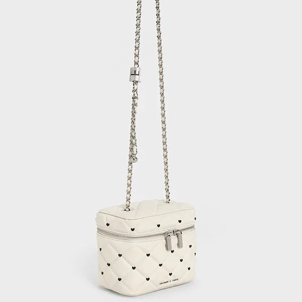 Túi Đeo Chéo Nữ Charles & Keith CNK Nezu Quilted Heart-Print Bag CK2-80271114-A Chalk Màu Trắng Kem