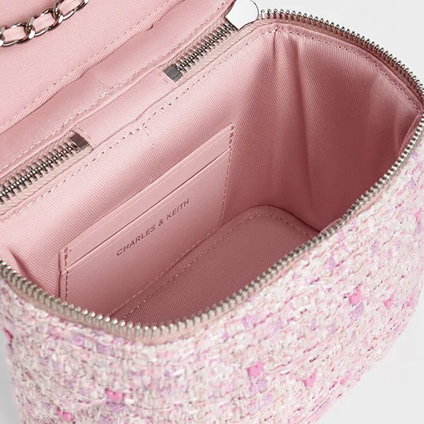 Túi Đeo Chéo Nữ Charles & Keith CNK Nezu Tweed Heart-Print Bag 80271114-A Pink Màu Hồng