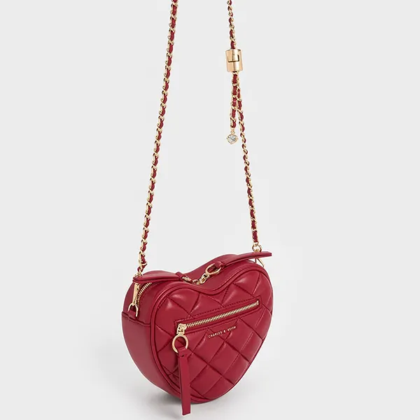 Túi Đeo Chéo Nữ Charles & Keith CNK Philomena Quilted Heart Crossbody Bag 80151353 Màu Đỏ