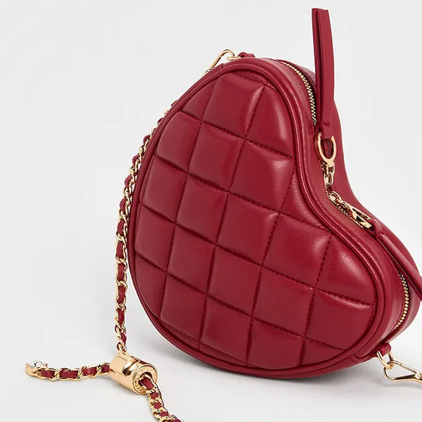Túi Đeo Chéo Nữ Charles & Keith CNK Philomena Quilted Heart Crossbody Bag 80151353 Màu Đỏ