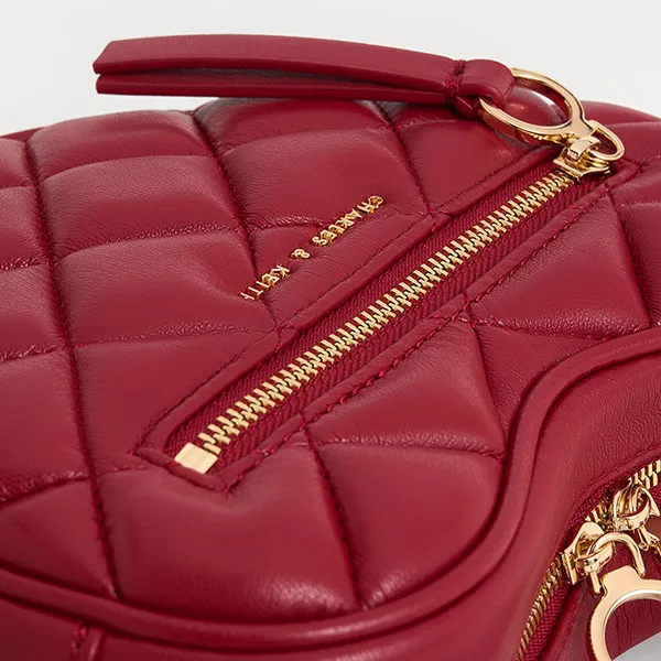 Túi Đeo Chéo Nữ Charles & Keith CNK Philomena Quilted Heart Crossbody Bag 80151353 Màu Đỏ