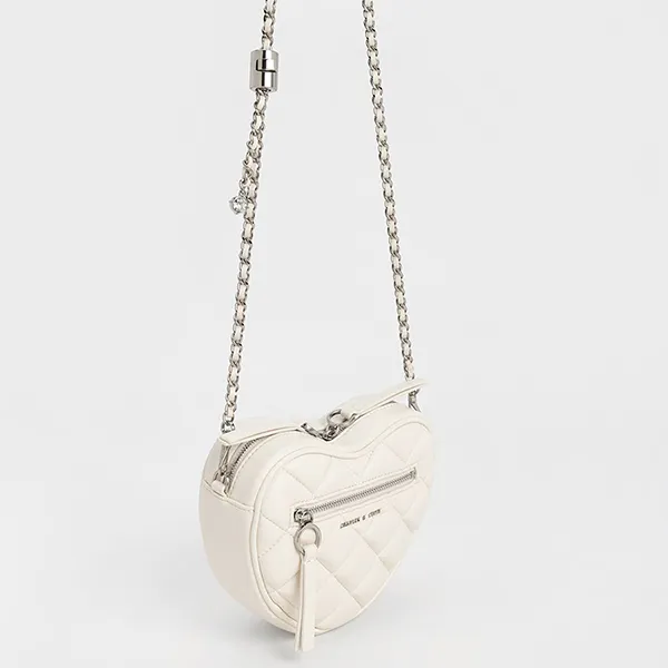Túi Đeo Chéo Nữ Charles & Keith CNK Philomena Quilted Heart Crossbody Bag CK2-80151353 Màu Trắng