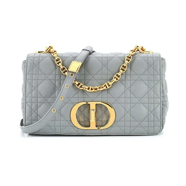 Túi Đeo Chéo Nữ Christian Dior Caro Bag Cannage Quilt Calfskin Medium Gray Màu Xám Xanh