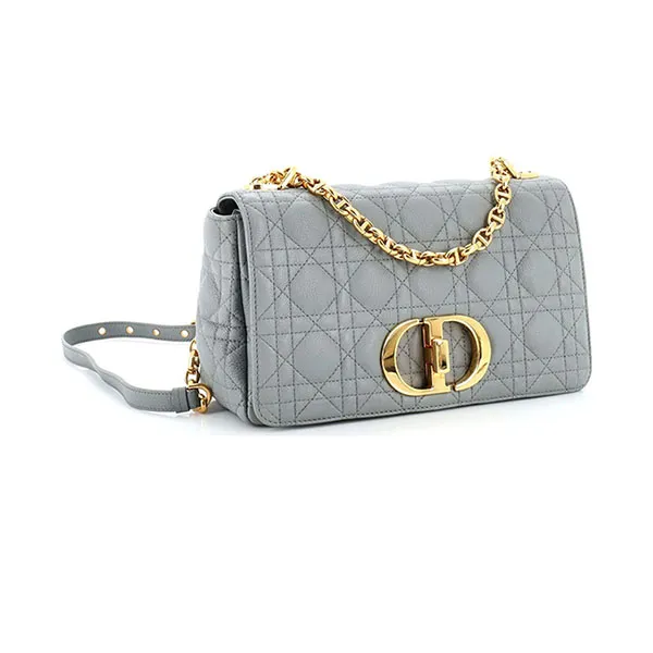 Túi Đeo Chéo Nữ Christian Dior Caro Bag Cannage Quilt Calfskin Medium Gray Màu Xám Xanh