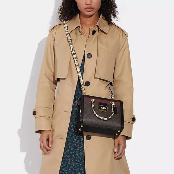 Túi Đeo Chéo Nữ Coach Grace Carryall In Signature Canvas CD701 Màu Nâu Đen