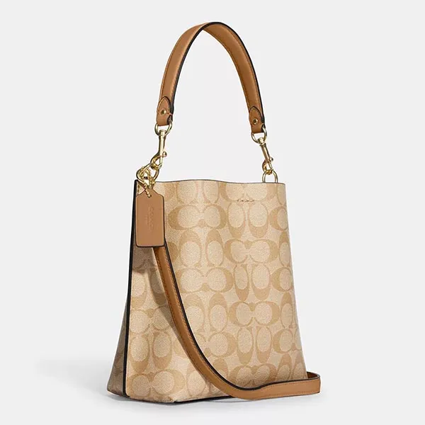 Túi Đeo Chéo Nữ Coach Mollie Bucket Bag 22 In Signature Canvas CA582 Màu Nâu Vàng