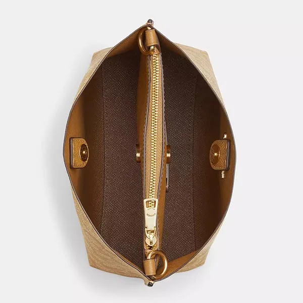 Túi Đeo Chéo Nữ Coach Mollie Bucket Bag 22 In Signature Canvas CA582 Màu Nâu Vàng