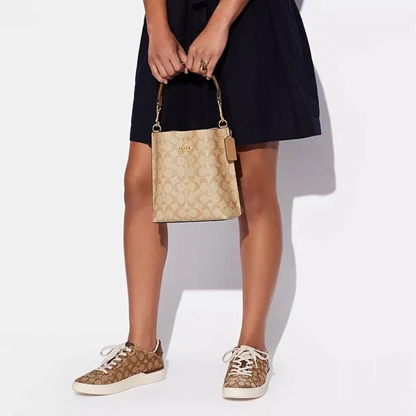 Túi Đeo Chéo Nữ Coach Mollie Bucket Bag 22 In Signature Canvas CA582 Màu Nâu Vàng