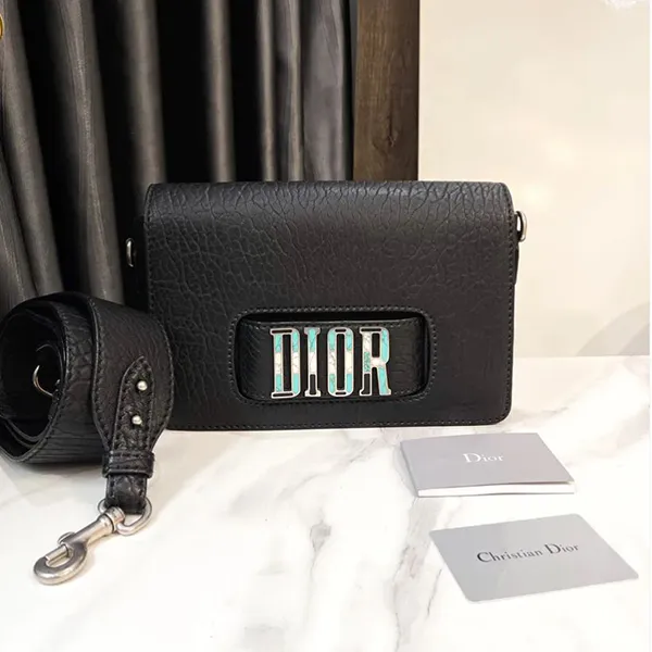 Túi Đeo Chéo Nữ Dior J'Adior Shoulder Bag In Black Grained Leather Màu Đen - Túi xách - Vua Hàng Hiệu