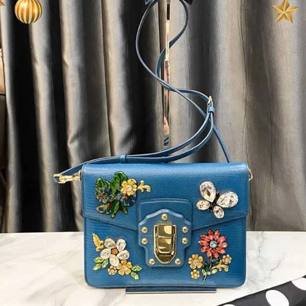 Túi Đeo Chéo Nữ Dolce & Gabbana D&G Lucia Bag Made Of Leather Màu Xanh Blue