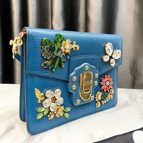 Túi Đeo Chéo Nữ Dolce & Gabbana D&G Lucia Bag Made Of Leather Màu Xanh Blue