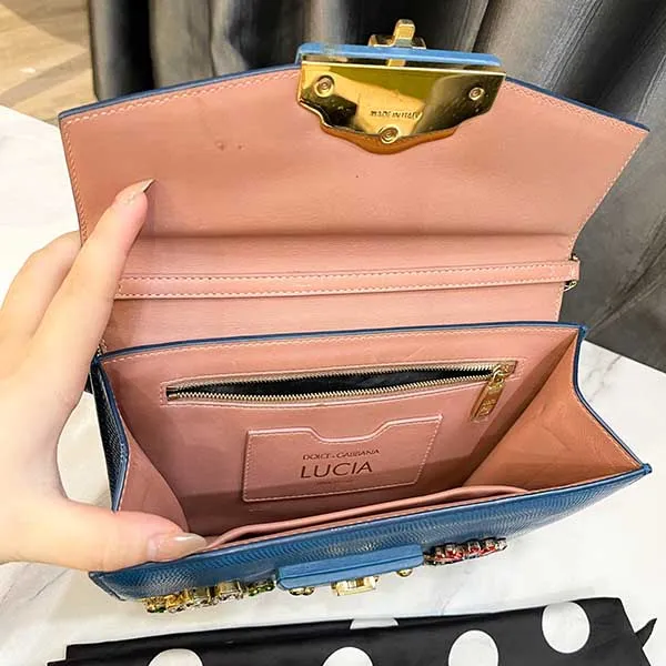 Túi Đeo Chéo Nữ Dolce & Gabbana D&G Lucia Bag Made Of Leather Màu Xanh Blue