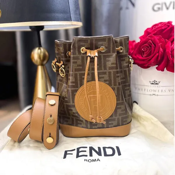 Túi Đeo Chéo Nữ Fendi Mon Tresor S Coated Canvas Bucket Bag Màu Nâu - Túi xách - Vua Hàng Hiệu