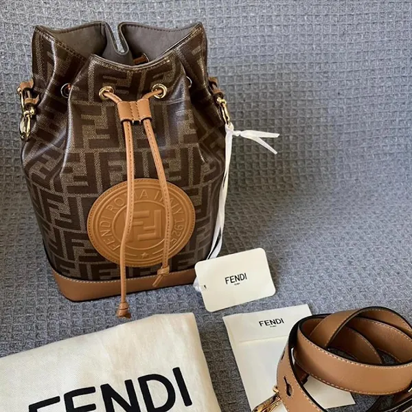 Túi Đeo Chéo Nữ Fendi Mon Tresor S Coated Canvas Bucket Bag Màu Nâu - Túi xách - Vua Hàng Hiệu