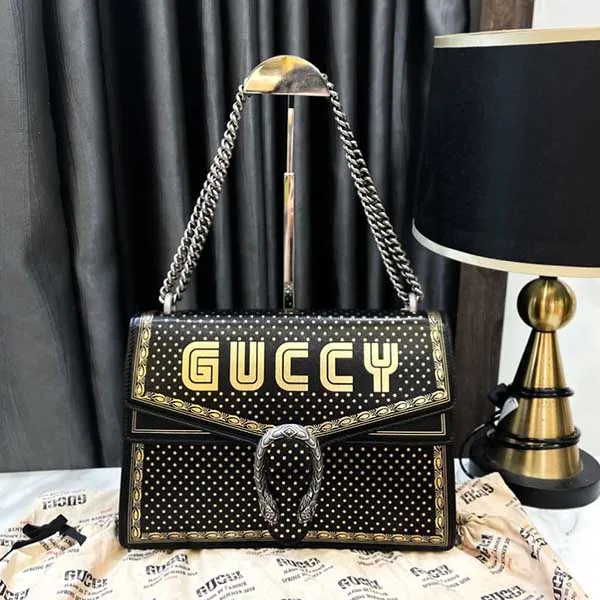 Túi Đeo Chéo Nữ Gucci Black Borsa Dionysus Sega Print Shoulder Bag Màu Đen Vàng