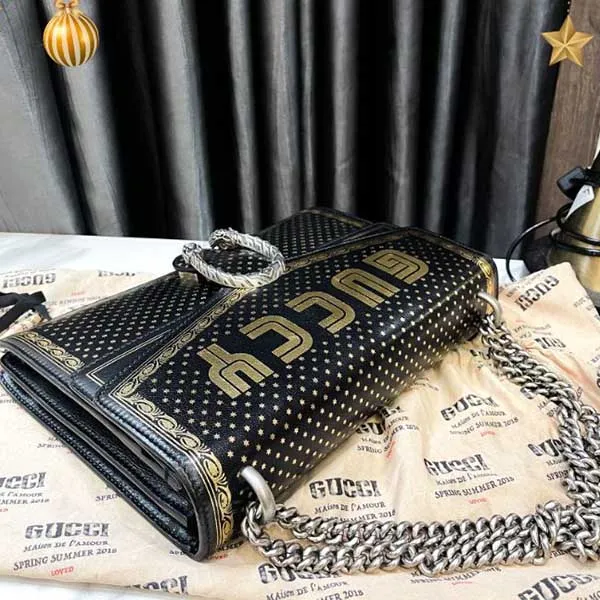 Túi Đeo Chéo Nữ Gucci Black Borsa Dionysus Sega Print Shoulder Bag Màu Đen Vàng