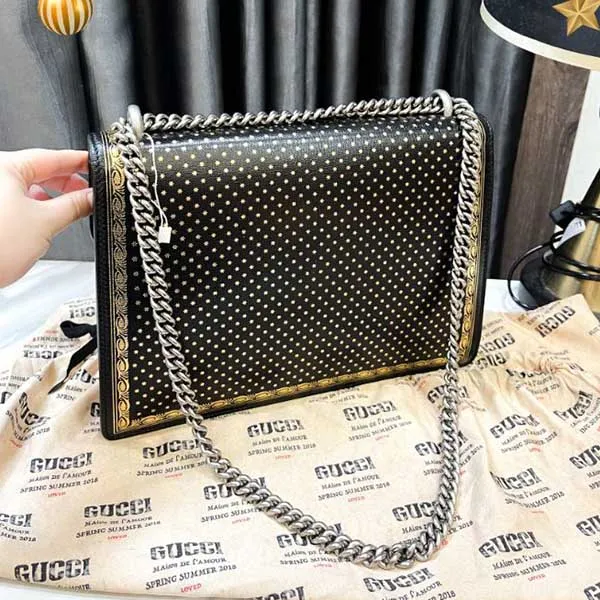 Túi Đeo Chéo Nữ Gucci Black Borsa Dionysus Sega Print Shoulder Bag Màu Đen Vàng