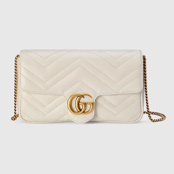 Túi Đeo Chéo Nữ Gucci GG Marmont Mini Bag With Cardholder Màu Trắng Kem (Kèm Ví Đựng Thẻ)