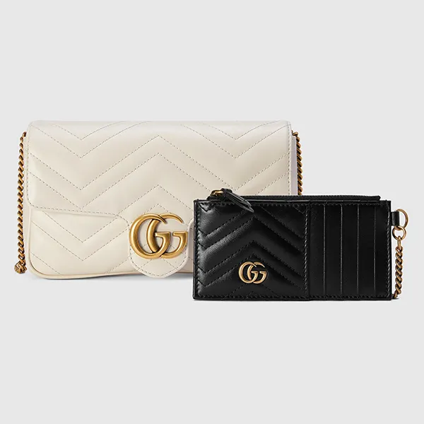 Túi Đeo Chéo Nữ Gucci GG Marmont Mini Bag With Cardholder Màu Trắng Kem (Kèm Ví Đựng Thẻ)