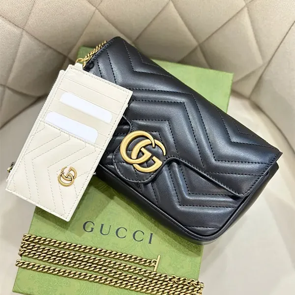 Túi Đeo Chéo Nữ Gucci GG Marmont Mini Bag With Cardholder Màu Đen (Kèm Ví Đựng Thẻ)