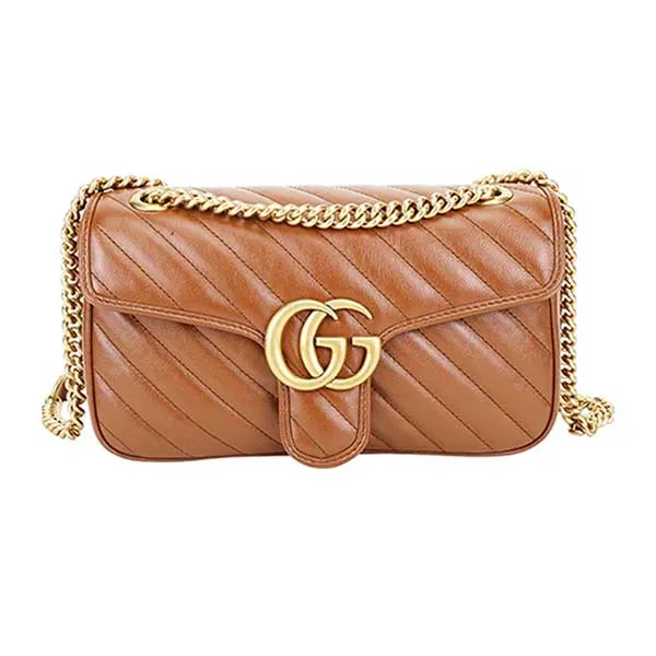 Túi Đeo Chéo Nữ Gucci GG Marmont Mini Matelasse Shoulder Bag Brown ‎Màu Nâu