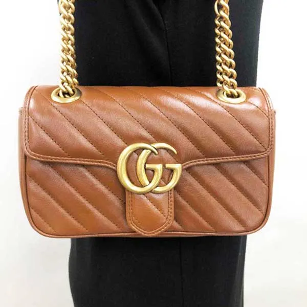 Túi Đeo Chéo Nữ Gucci GG Marmont Mini Matelasse Shoulder Bag Brown ‎Màu Nâu
