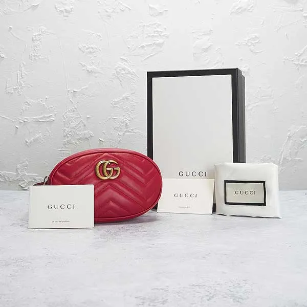 Túi Đeo Chéo Nữ Gucci GG Marmont Quilted Waist Bag Màu Đỏ - Túi xách - Vua Hàng Hiệu