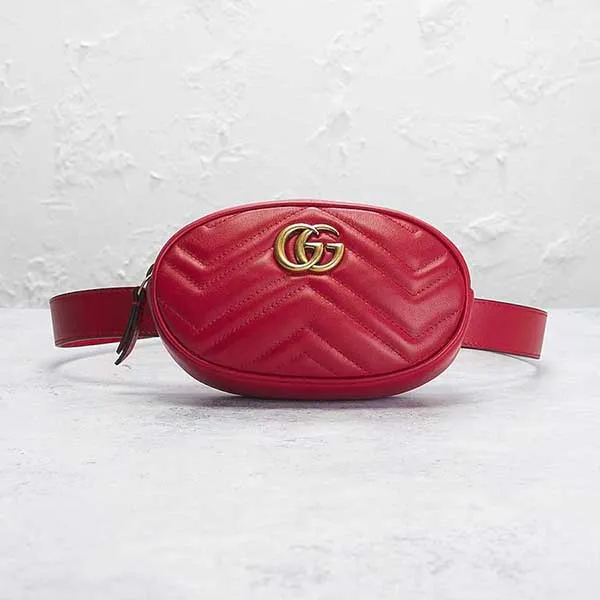 Túi Đeo Chéo Nữ Gucci GG Marmont Quilted Waist Bag Màu Đỏ - Túi xách - Vua Hàng Hiệu