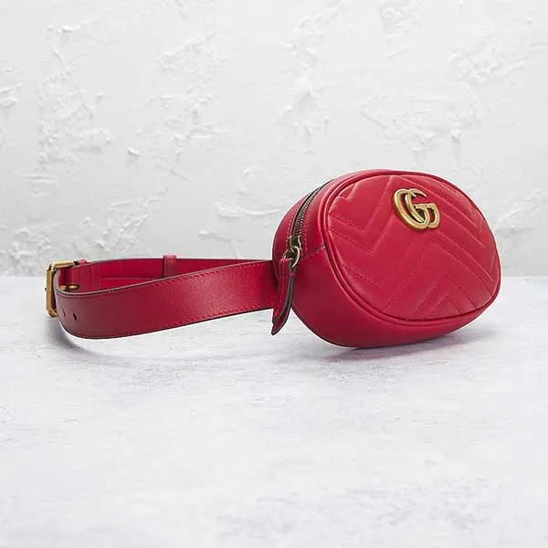 Túi Đeo Chéo Nữ Gucci GG Marmont Quilted Waist Bag Màu Đỏ - Túi xách - Vua Hàng Hiệu