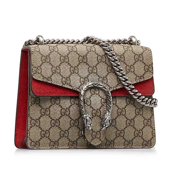 Túi Đeo Chéo Nữ Gucci GG Supreme Dionysus Mini Bag With Red Detail Màu Be Đỏ
