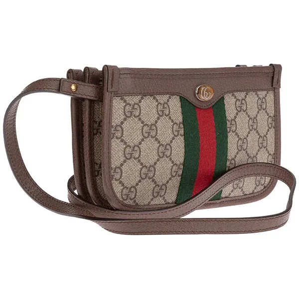 Túi Đeo Chéo Nữ Gucci GG Supreme Web Stripe Crossbody Bag Màu Nâu
