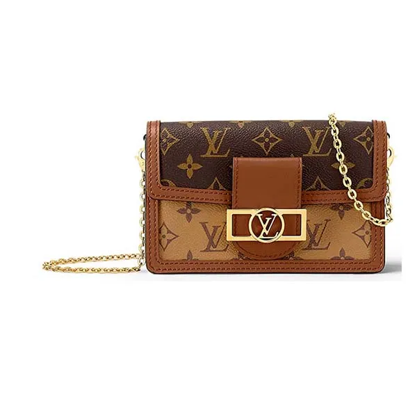 Túi Đeo Chéo Nữ Louis Vuitton LV Dauphine Chain Wallet Monogram Canvas Beige M68746 Màu Nâu Be