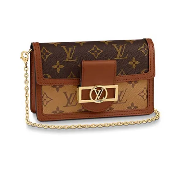 Túi Đeo Chéo Nữ Louis Vuitton LV Dauphine Chain Wallet Monogram Canvas Beige M68746 Màu Nâu Be