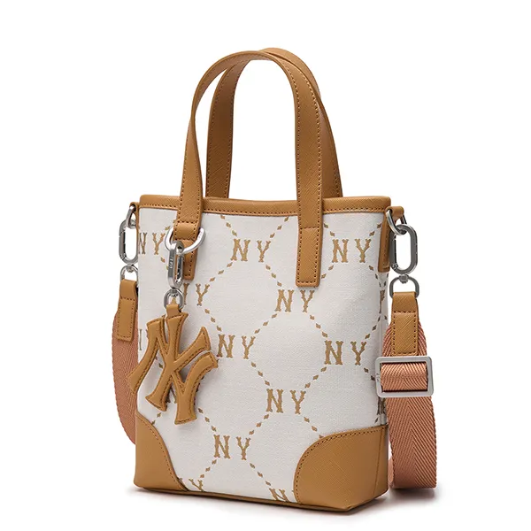 Túi Đeo Chéo Nữ MLB Diamond Monogram Jacquard Mini Cross Bag New York Yankees 3ACRS054N-50CRS Màu Trắng/Nâu