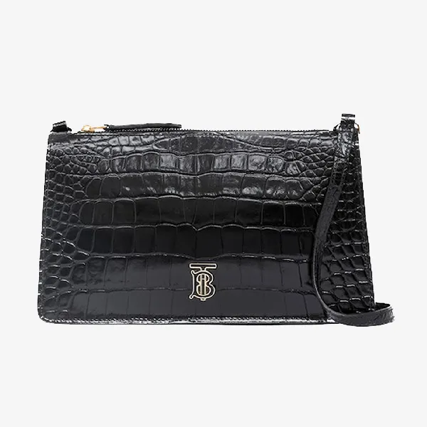 Túi Đeo Vai Nữ Burberry Embossed Leather Mini TB Shoulder Pouch Black Màu Đen