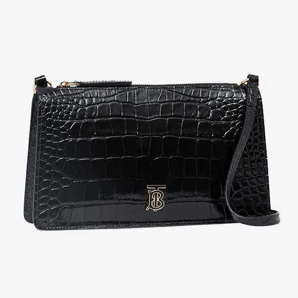 Túi Đeo Vai Nữ Burberry Embossed Leather Mini TB Shoulder Pouch Black Màu Đen