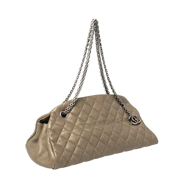 Túi Đeo Vai Nữ Chanel Metallic Beige Quilted Leather Medium Just Mademoiselle Bowler Bag Màu Be - Túi xách - Vua Hàng Hiệu