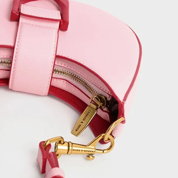 Túi Đeo Vai Nữ Charles & Keith CNK Gabine Belted Hobo Bag 40781871 Màu Hồng