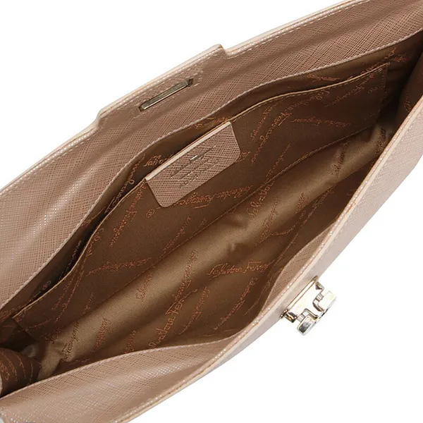 Túi Đeo Vai Nữ Salvatore Ferragamo Leather Shoulder Bag Gantini Màu Be Hồng