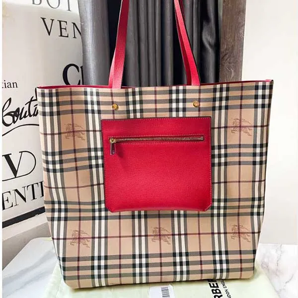 Túi Tote Nữ Burberry Check Crossbody Bucket Bag Màu Be Kẻ - Túi xách - Vua Hàng Hiệu